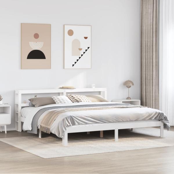 ARDEBO.de - Bettgestell mit Kopfteil ohne Matratze Weiß 200x200 cm