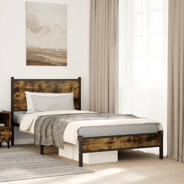 ARDEBO.de - Metallbett ohne Matratze Räuchereiche 107x203 cm