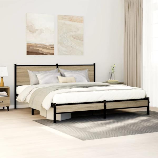 ARDEBO.de - Metallbett ohne Matratze Sonoma-Eiche 160x200 cm