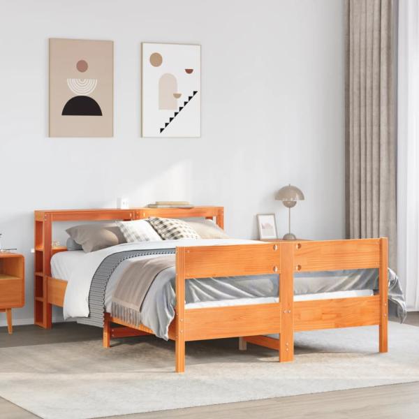 ARDEBO.de - Massivholzbett ohne Matratze Wachsbraun 135x190 cm Kiefernholz