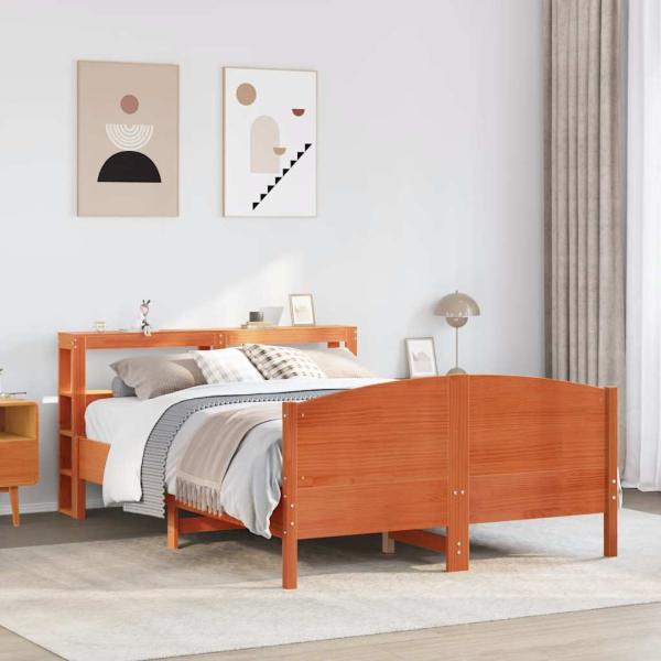 ARDEBO.de - Massivholzbett ohne Matratze Wachsbraun 135x190 cm Kiefernholz