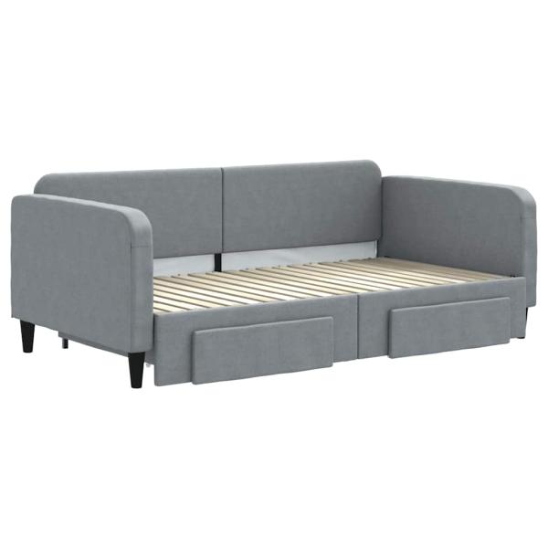 Tagesbett Ausziehbar mit Schubladen Hellgrau 100x190 cm Stoff