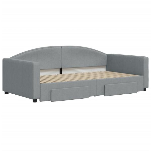 Tagesbett Ausziehbar mit Schubladen Hellgrau 100x190 cm Stoff