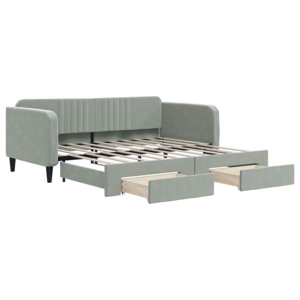 Tagesbett Ausziehbar mit Schubladen Hellgrau 100x190 cm Samt