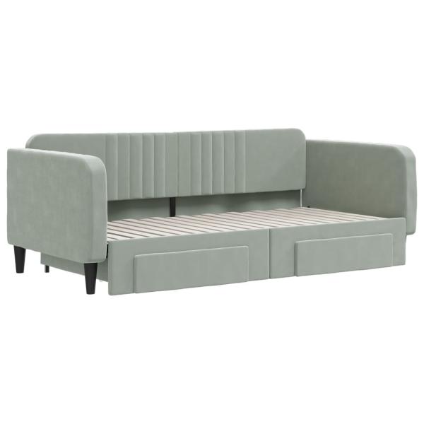 Tagesbett Ausziehbar mit Schubladen Hellgrau 100x190 cm Samt