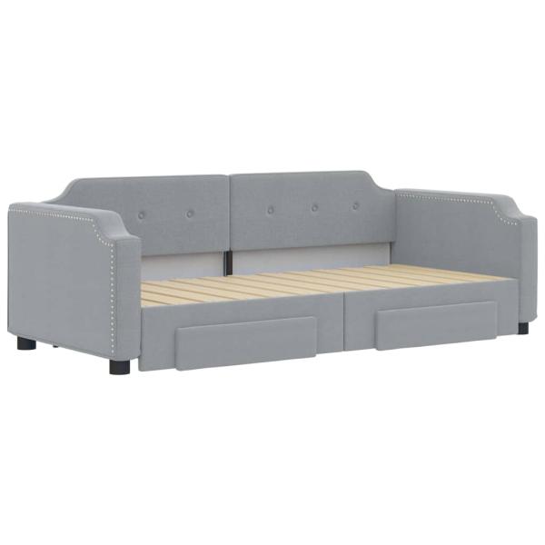Tagesbett Ausziehbar mit Schubladen Hellgrau 100x190 cm Stoff