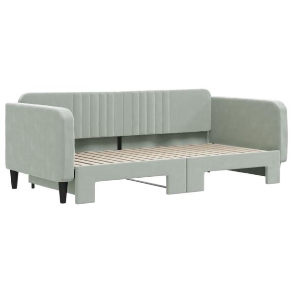 Tagesbett Ausziehbar Hellgrau 100x190 cm Samt