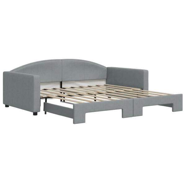 Tagesbett Ausziehbar Hellgrau 100x190 cm Stoff