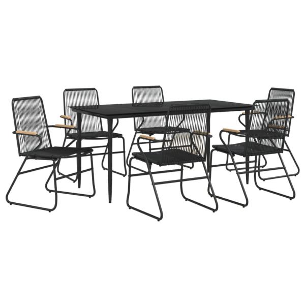 7-tlg. Garten-Essgruppe Schwarz PVC-Rattan