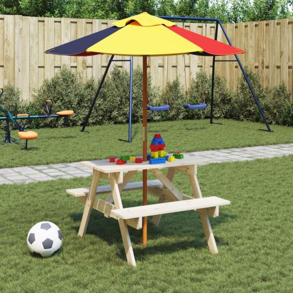 ARDEBO.de - Picknicktisch für 4 Kinder mit Sonnenschirm Massivholz Tanne