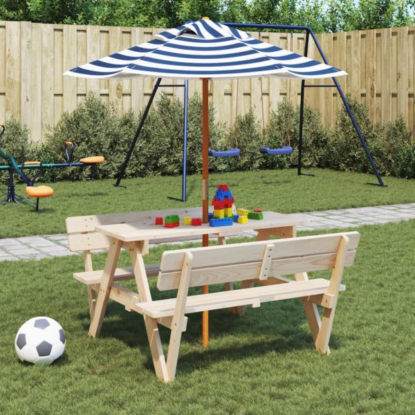ARDEBO.de - Picknicktisch für 4 Kinder mit Sonnenschirm Massivholz Tanne