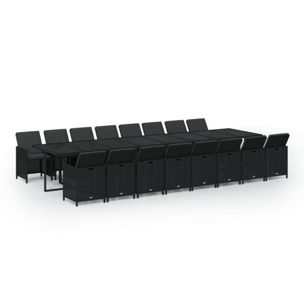 17-tlg. Garten-Essgruppe mit Kissen Schwarz Poly Rattan