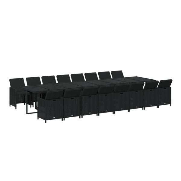 17-tlg. Garten-Essgruppe mit Kissen Schwarz Poly Rattan