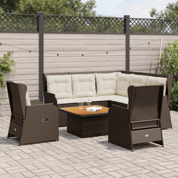 ARDEBO.de - 5-tlg. Garten-Lounge-Set mit Kissen Braun Poly Rattan