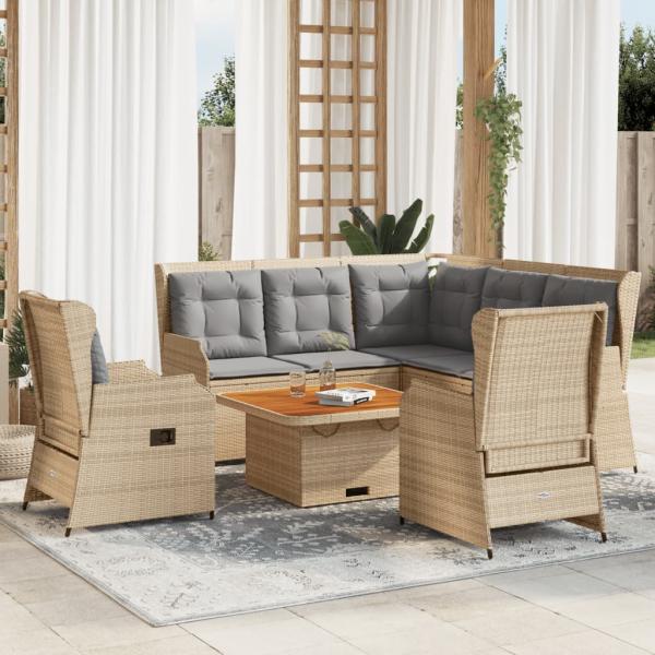 ARDEBO.de - 5-tlg. Garten-Lounge-Set mit Kissen Beige Poly Rattan