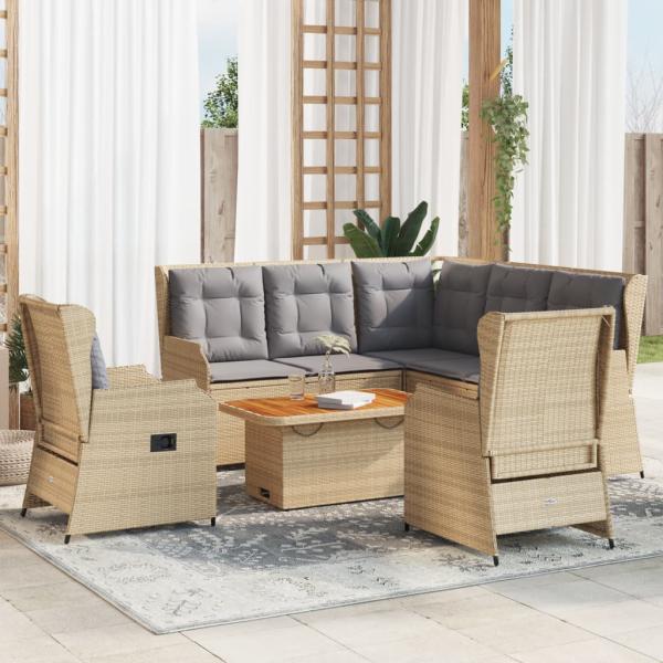 ARDEBO.de - 6-tlg. Garten-Lounge-Set mit Kissen Beige Poly Rattan