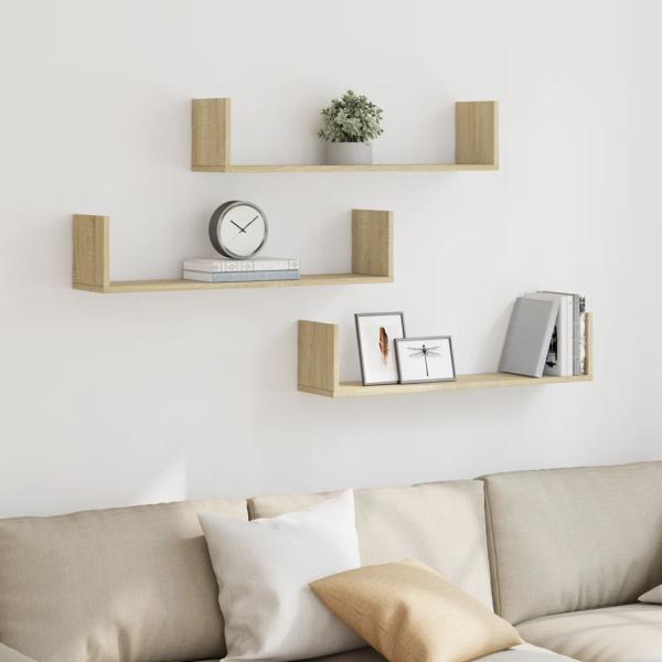 ARDEBO.de - Wandregale 3 Stk. Sonoma-Eiche 80x18x18 cm Holzwerkstoff