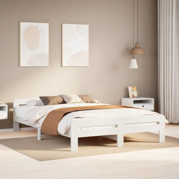 ARDEBO.de - Massivholzbett ohne Matratze Weiß 140x190 cm Kiefernholz