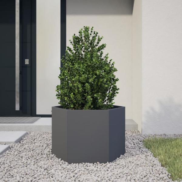ARDEBO.de - Pflanzkübel Anthrazit Sechseckig 69x60x45 Stahl