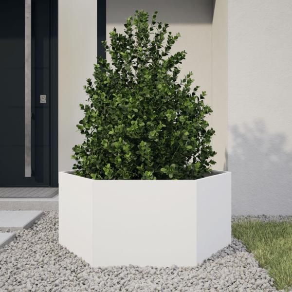 ARDEBO.de - Pflanzkübel Weiß Sechseckig 104x90x45 Stahl