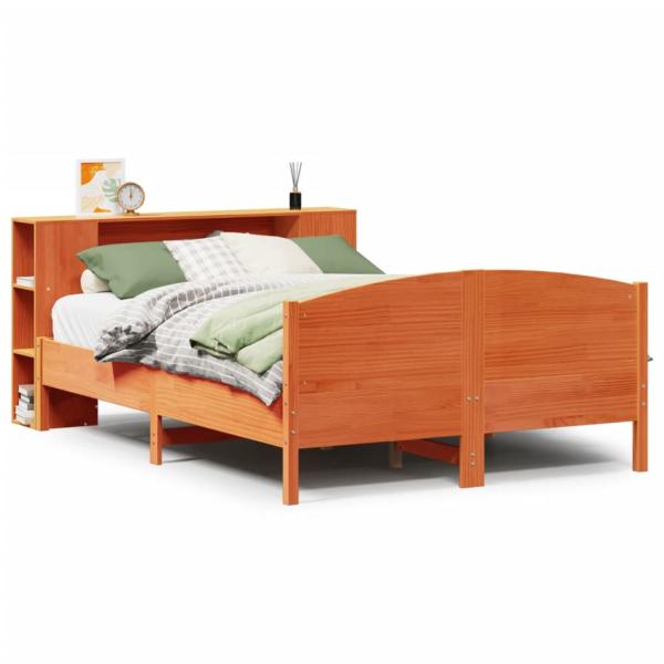 Massivholzbett mit Regal ohne Matratze Wachsbraun 135x190 cm