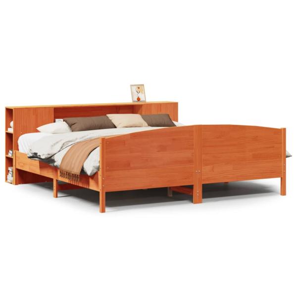 Massivholzbett mit Regal ohne Matratze Wachsbraun 200x200 cm