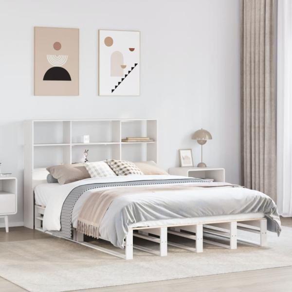 ARDEBO.de - Massivholzbett mit Regal ohne Matratze Weiß 160x200 cm