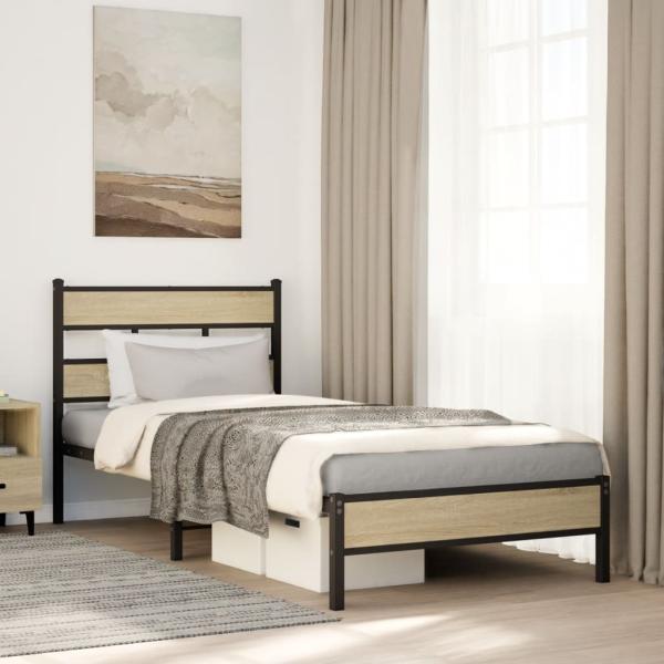 ARDEBO.de - Bettgestell ohne Matratze Sonoma-Eiche 90x200 cm Holzwerkstoff