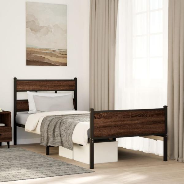 ARDEBO.de - Bettgestell ohne Matratze Braun Eiche 90x200 cm Holzwerkstoff