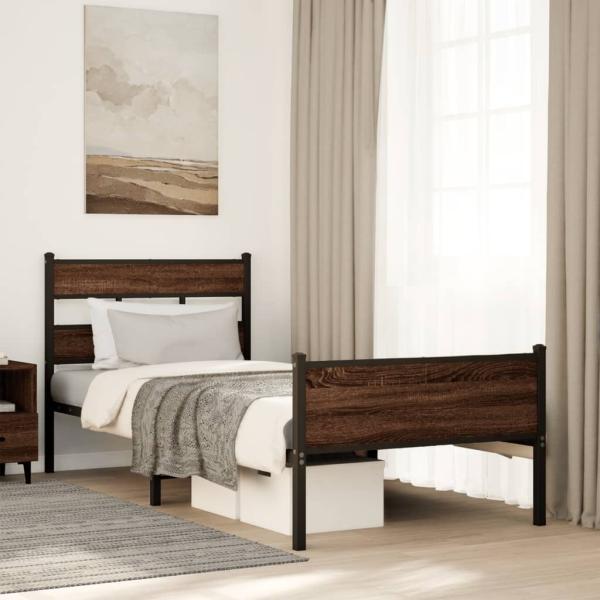 ARDEBO.de - Bettgestell ohne Matratze Braun Eiche 107x200 cm Holzwerkstoff
