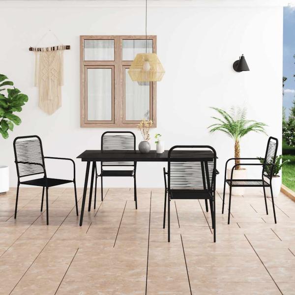 ARDEBO.de - 5-tlg. Garten-Essgruppe Baumwollseil und Stahl Schwarz