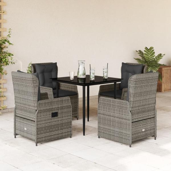 ARDEBO.de - 5-tlg. Garten-Essgruppe mit Kissen Grau Poly Rattan