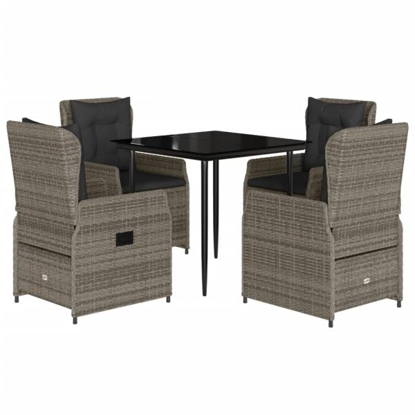 5-tlg. Garten-Essgruppe mit Kissen Grau Poly Rattan