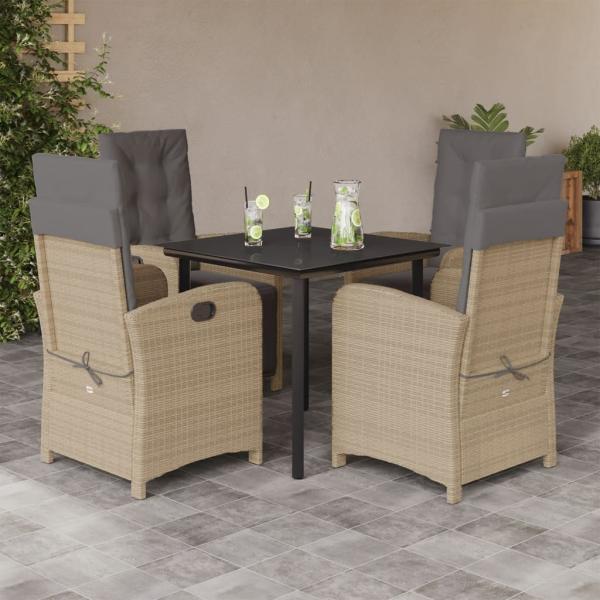 ARDEBO.de - 5-tlg. Garten-Essgruppe mit Kissen Beige Poly Rattan