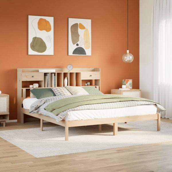 ARDEBO.de - Massivholzbett mit Regal ohne Matratze 180x200 cm Kiefernholz