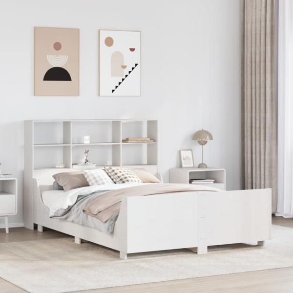 ARDEBO.de - Massivholzbett mit Regal ohne Matratze Weiß 160x200 cm