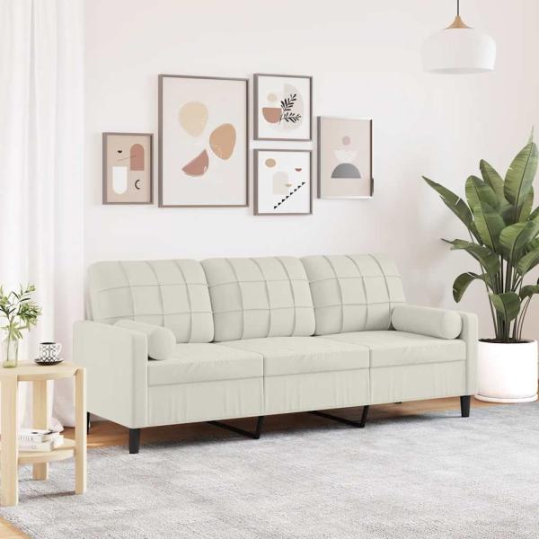 ARDEBO.de - 3-Sitzer-Sofa mit Zierkissen Creme 180 cm Samt