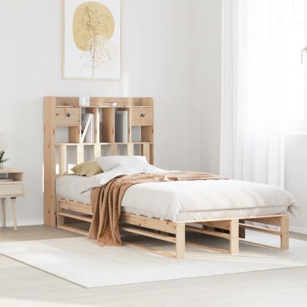 ARDEBO.de - Massivholzbett mit Regal ohne Matratze 90x200 cm Kiefer