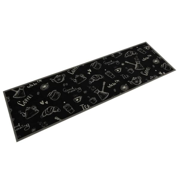 ARDEBO.de - Küchenteppich Waschbar ?Morning?-Aufdruck Schwarz 45x150 cm Samt