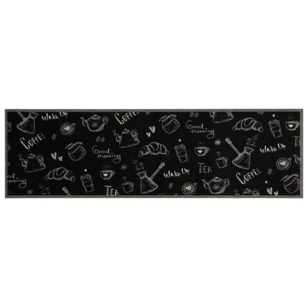 Küchenteppich Waschbar ?Morning?-Aufdruck Schwarz 45x150 cm Samt