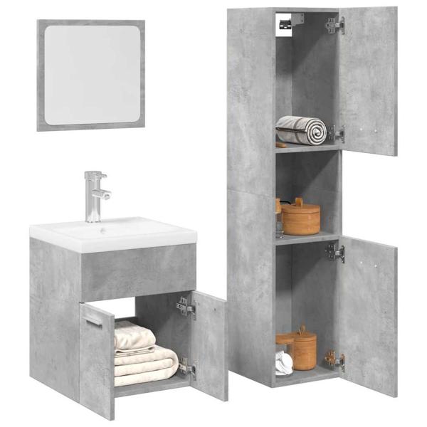 ARDEBO.de - 4-tlg. Badmöbel-Set Betongrau Holzwerkstoff