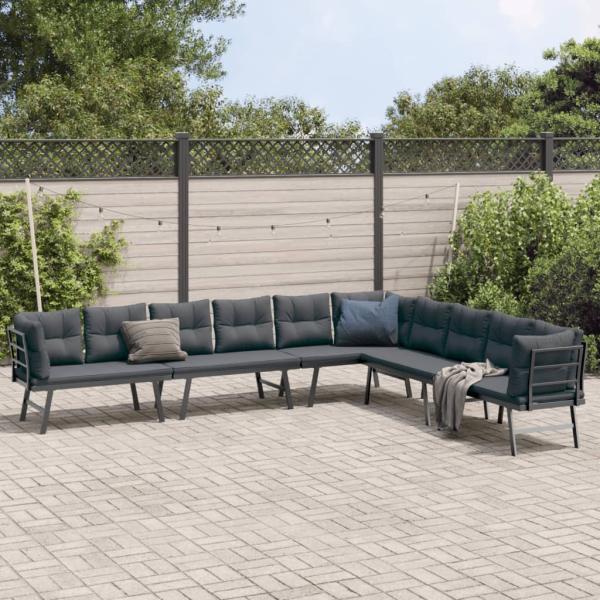 ARDEBO.de - Gartenbänke 4 Stk. mit Kissen Schwarz Pulverbeschichteter Stahl