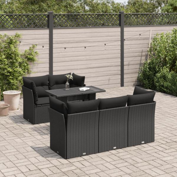 ARDEBO.de - 6-tlg. Garten-Sofagarnitur mit Kissen Schwarz Poly Rattan