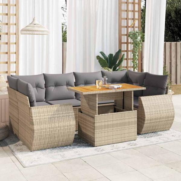 ARDEBO.de - 7-tlg. Garten-Sofagarnitur mit Kissen Beige Poly Rattan