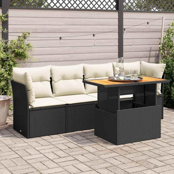 ARDEBO.de - 5-tlg. Garten-Sofagarnitur mit Kissen Schwarz Poly Rattan