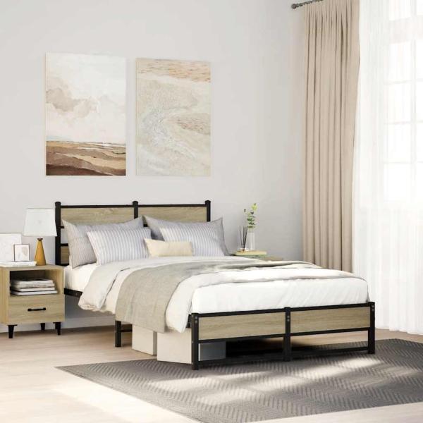 ARDEBO.de - Metallbett ohne Matratze Sonoma-Eiche 120x200 cm