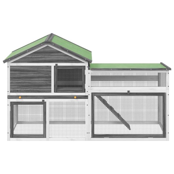 Kaninchenstall Grau 185,5x60,5x109,5 cm Massivholz Kiefer