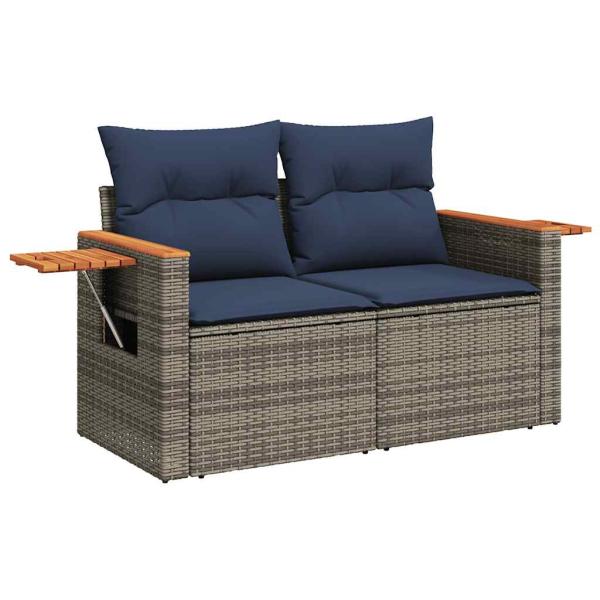 7-tlg. Garten-Sofagarnitur mit Kissen Schwarz Poly Rattan