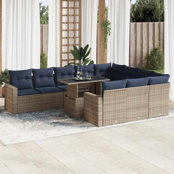 ARDEBO.de - 11-tlg. Garten-Sofagarnitur mit Kissen Grau Poly Rattan