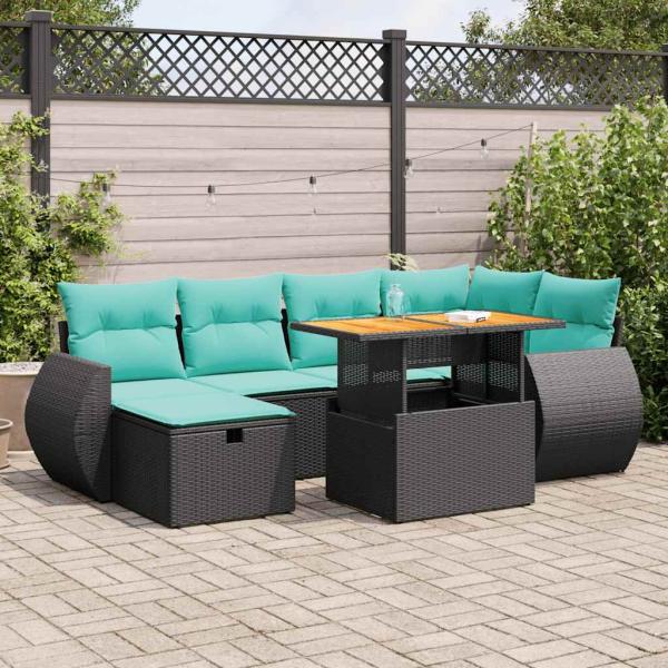 ARDEBO.de - 7-tlg. Garten-Sofagarnitur mit Kissen Grau Poly Rattan Akazie